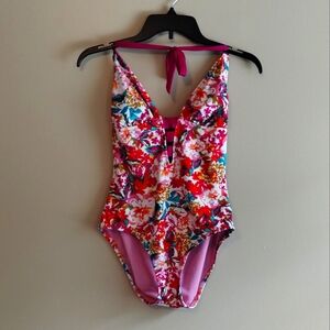 Women's Mossimo One Piece Halter Tie Floral Swimsuit Size Small - Pre-owned